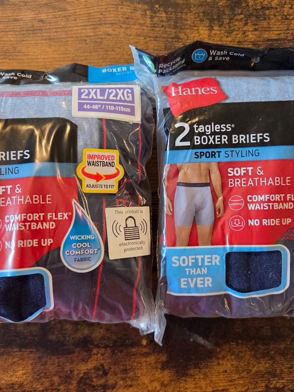 Hanes Men's Tagless Boxer Briefs 2-Pack 2XL (44-46") Sport Styling Comfort Flex